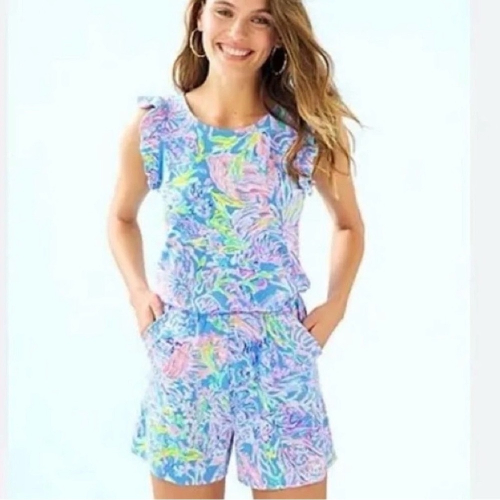 Lilly Pulitzer Patsi Romper All Together Now Flutter Sleeve Size Small